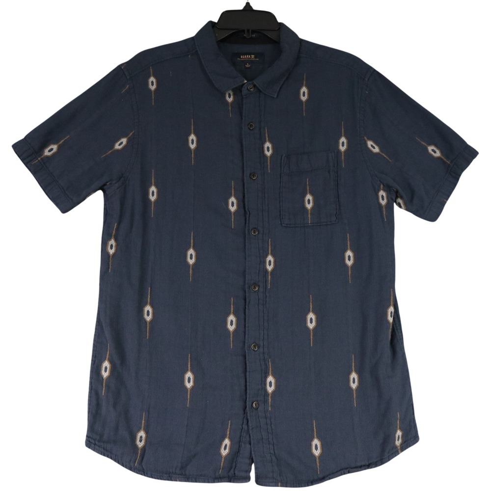 Roark Organic Cotton Camp Shirt Mens L Classic Fit Short Sleeve Geometric Print